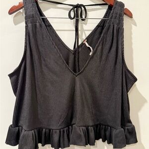Free People Black Ruffle Hem Tank Top